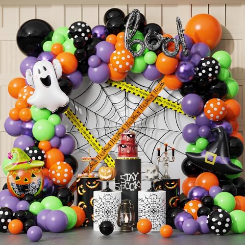 151PCS Halloween Balloon Arch Garland Kit, Black Orange Green Pur...