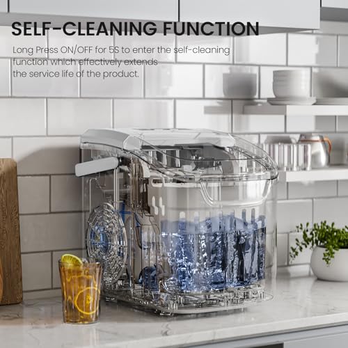 Image of Kismile Ice Makers Countertop,Portable Ice Maker Machine with Handle,26Lbs /24H,2 Ice Sizes(S /L),8 Bullet Ice Cubes in 6 Mins,Self-Cleaning Countertop Ice Maker for Home & Kitchen(White)
