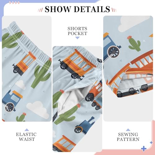 Pajama Pants Lounge Sleep PJ Bottoms Sleepwear Elastic Waist Drawstring S Cactus Train Cloud4