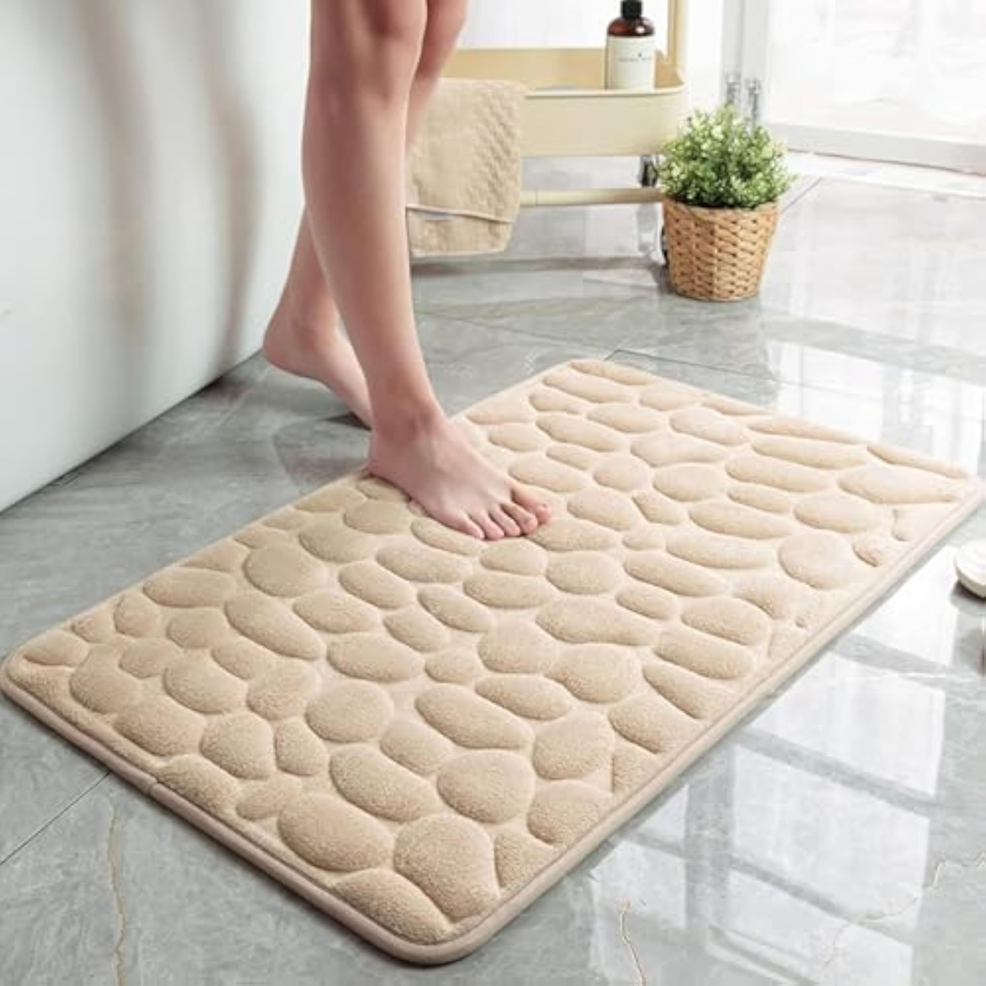 Bath Mat 3D Effect Cobblestone Embossed Floor Rug