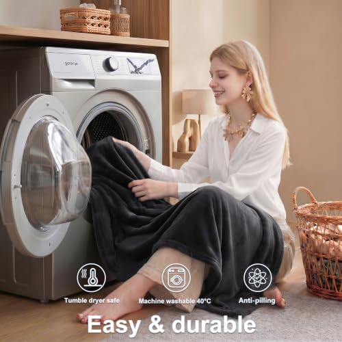 Miniatura 4 de Wavve Manta Franela Para Cama 90, Manta Para Sofá 150x200 Cm, Manta De Microfibra, Suave, Cálida, Transpirable Negro