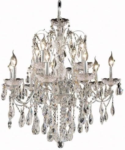 Elegant Lighting 2016D28C/RC Royal Cut Clear Crystal St. Francis 12-Light, Two-Tier Crystal Chandelier, 28" x 28", Chrome Finish