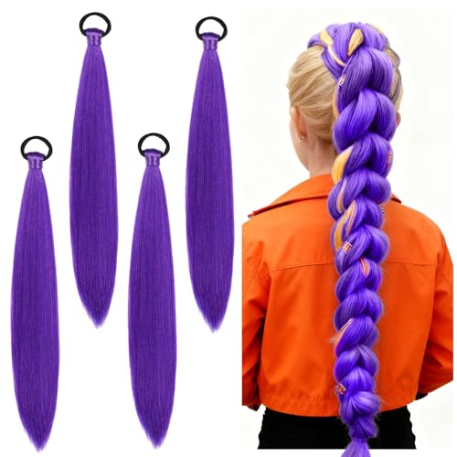 4 Piezas Extensiones Moradas NiñA, 26 Pulgadas Pelo Morado Pelo Lila Extension Pelo Morado Larga Trenza Lila para Trenzaspara Representaciones Teatrales, Uso Diario, Fiestas Y Juegos De Rol