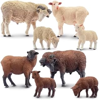 toymany 8PCS Merino Sheep Figurines Realistic Farm Animal Sheep Toys- Plastic Sheep Figures Birthday Christmas Toy Gift for Kids Toddlers