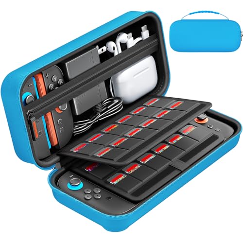 daydayup Switch Carrying Case Compatible with Nintendo Switch 2, with 24 Games Cartridges Protective Hard Shell Travel Carrying Pouch DS Case of Blue
