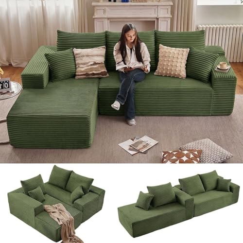Image of Sectional Couches for Living Room Cloud Couch Sofa with L-Shape Couch in a Box Upholstered Boneless Couchs Modern Modular Sectional Couch with Chaise (Green,B-3 Seater-Left-Facing Chaise-96 inch)