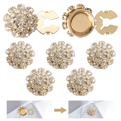 URROMA Strass Knop Cover, 6 Stks Gouden Kristal Knop Cover Afneembare Shirt Knop Clips Knopen Knoppen Crystal Fancy Knoppen voor Jurk