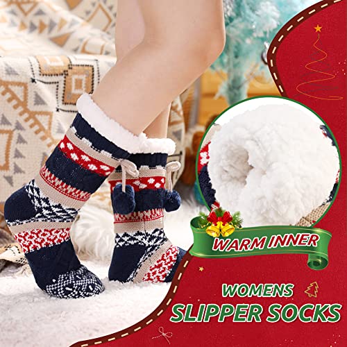 Image of WEVIAS Women Winter Socks Knit Anti-Slip Sweat Warm Cute Cartoon Animals Fuzzy Home Slipper Socks