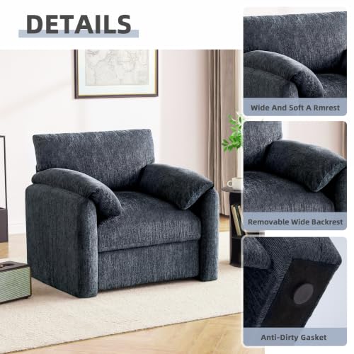 Image of Howjoe Accent Chair for Living Room, Oversized Reading Armchair, Blue