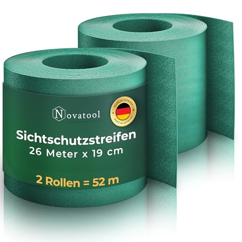 Novatool Rouleaux de 52 m de qualité supérieure - Bandes brise-vue durables pour clôture à double fil - Vert - Pour 20 rangées de nattes - Bandes brise-vue extra stables - Résistance aux UV -