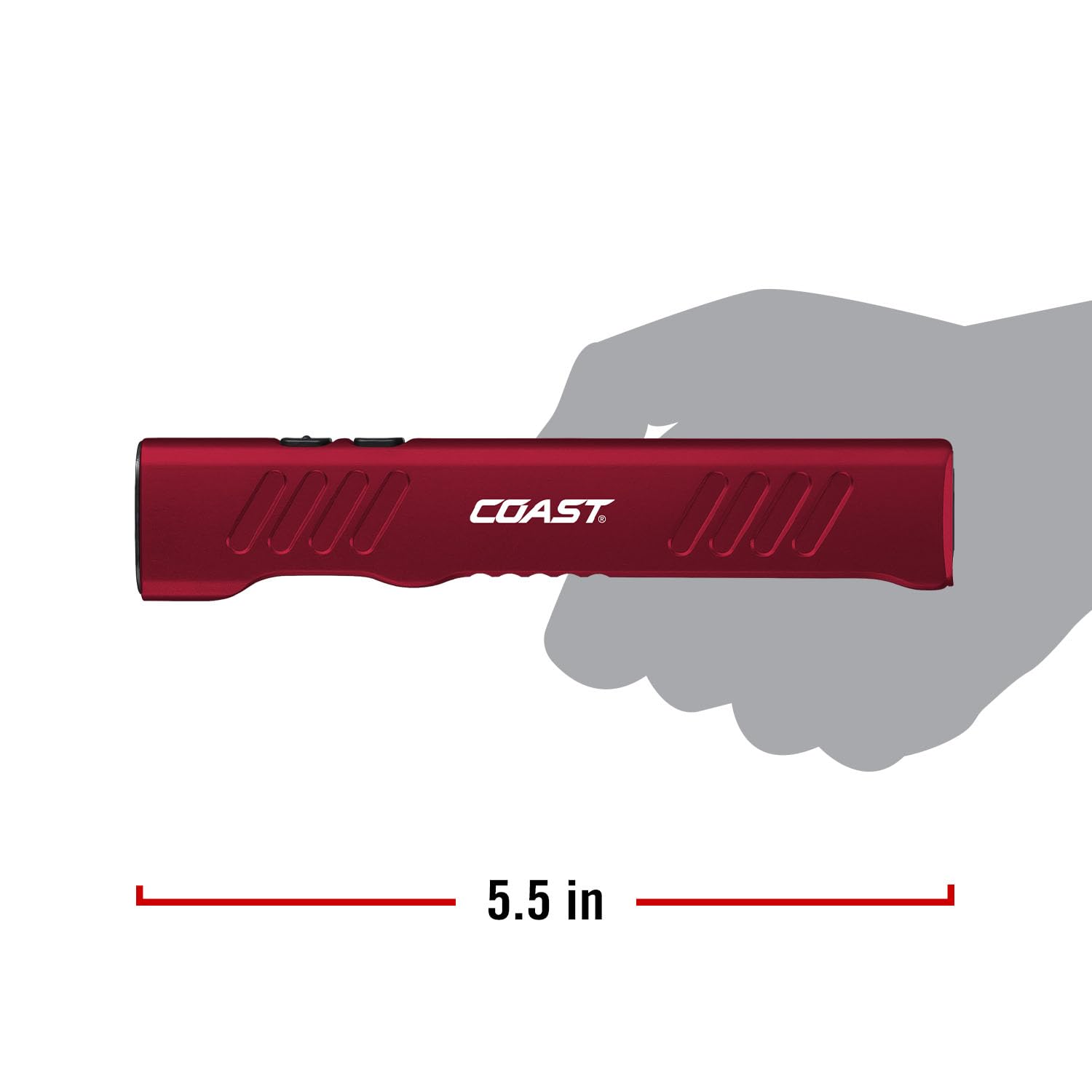 Coast Slayer Lampe torche LED rechargeable USB-C 1150 lumens avec spot/inondation, mode mémoire et clip de poche, rouge