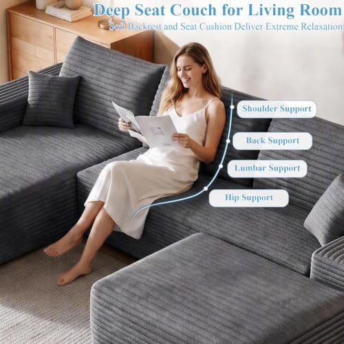Image of Boneless Cloud Sectional Couch Modular Sofa with Ottoman for Living Room