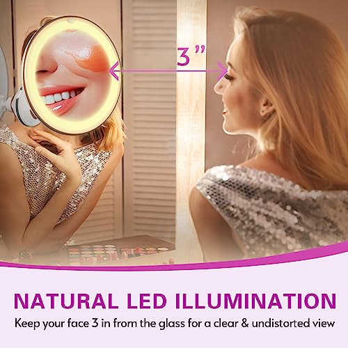 Upgraded 10X Magnifying Lighted Makeup Mirror With Touch Control, Powerful Locking Suction Cup, And 360 Degree Rotating Arm, Magnifying Mirror With Lights For Home, Bathroom Vanity And Travel #TOP4