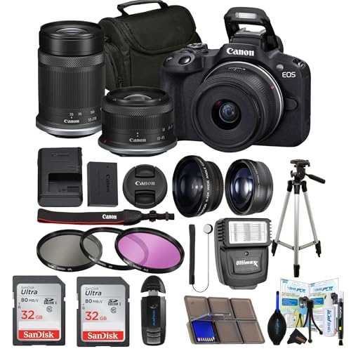 Image of Canon EOS R50 Mirrorless Vlogging Camera (Black) w /RF-S18-45mm F4.5-6.3 is STM Lens (Renewed) (Camera w / 2 Lens + Sunshine Pro Bundle)