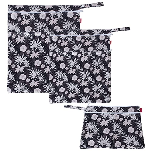 Damero 3 PCS Travel Laundry Bag, Reusable Wet Dry Bag, Washable Dirty Clothes Bag Bathing Suit Workout Bag for Gym Swimming Yoga Laundry Wet Clothes, Coffee Flowers