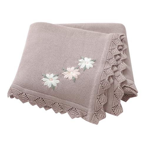 LAWKUL Baby Blanket 100% Traceable Cotton Knit Receiving Blankets Crib Blanket for Newbron Boy Girls 100X80cm (Pink Floral)