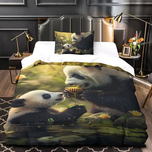 Parure de lit panda 3D en microfibre housse de couette single 135x200cm et sa taie d'oreiller - 4