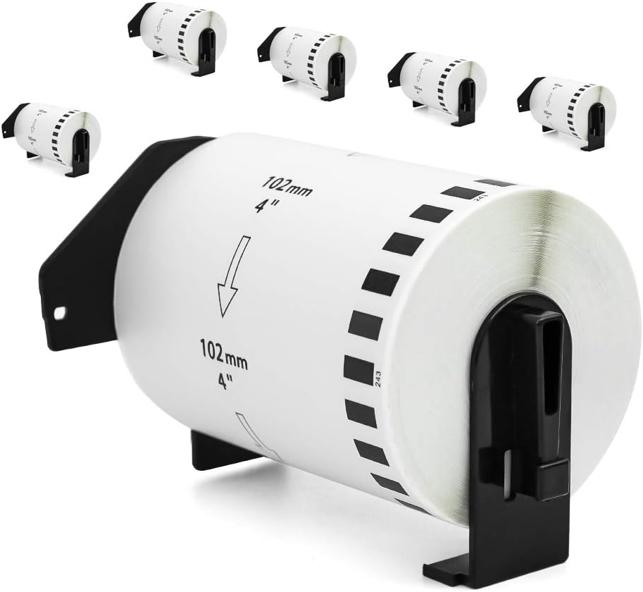 Label Orison DK-2243 Continuous White Paper Labels 4 in x 100 ft (101mm x 30.4m) with Non-refillable Cartridge Compatible with QL-1050 QL-1060,6 Rolls
