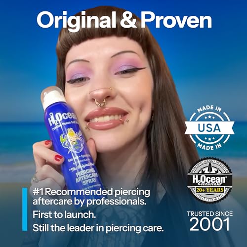 h2ocean piercing aftercare spray and keloid bump removal sea salt spray for body and facial piercings  ear nose navel oral amp body piercing cleaner aftercare solution for new piercings 4oz