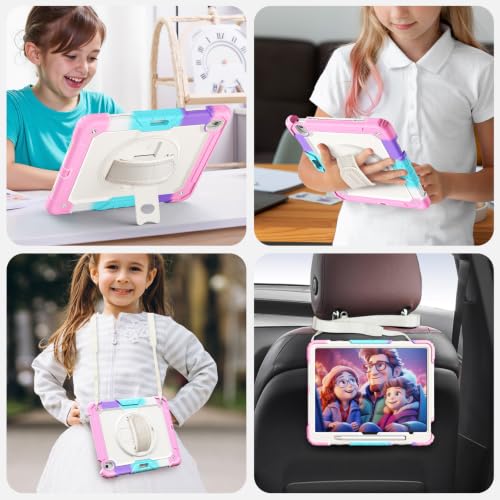 Image of SEYMAC Case for iPad Air 13 Inch M4 /M3 /M2 (2026 /2025 /2024), Colorful Pink | Heavy Duty Shockproof Protective, Built-in Screen Protector, 360 Rotating Stand, Hand /Shoulder Strap, Pen Holder