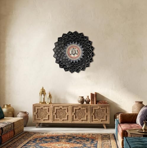 Image of 3D Metal 99 Names of Allah Wall Art (Asmaul Husna), Black, 24 inch 60 cm