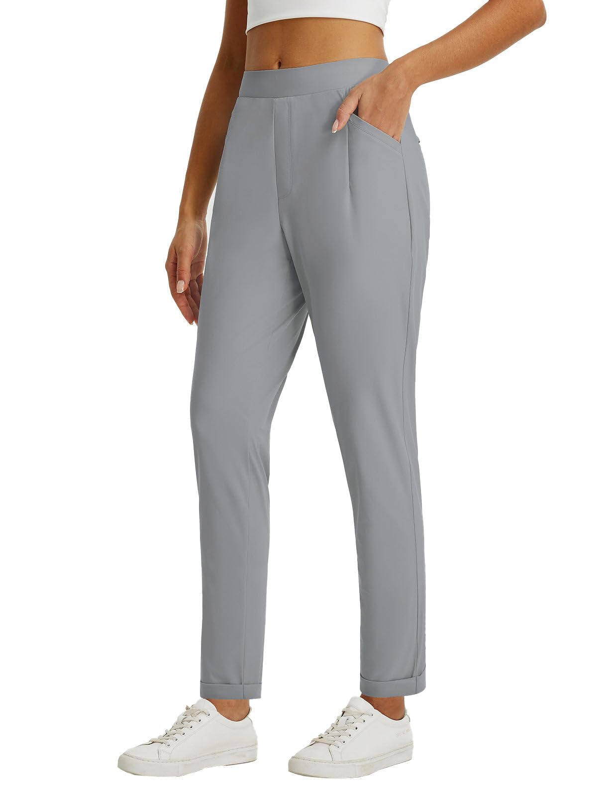 baleaf Womens Pants Petite Travel Stretchy Work with Zip Pockets Slacks