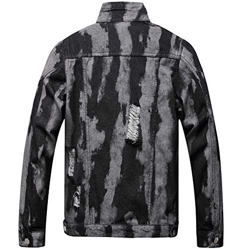Image of LZLER Men's Denim Jackets Distressed Destroyed Classic Vintage Slim Fit Ripped Fashion Trendy Trucker Jean Jackets