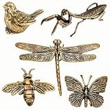 TUJIAQINGI 5 PCS Brass Animal Insects Figurines Statue - Ornament Solid Copper, Butterfly, Dragonfly, Bee,Mantis, Sparrow, Gift for Insect Lovers Brass Tea Insects Home Living Room Ornaments