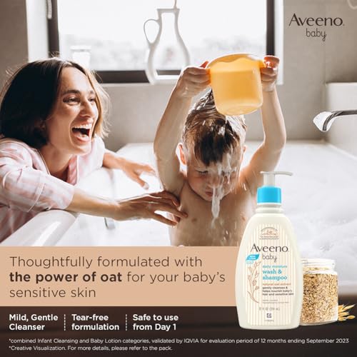 Image of Combo Pack: Aveeno Baby Daily Moisturizing Wash & Shampoo (354ml) + Daily Moisture Lotion (227g) + Soothing Relief Moisture Cream 100g | With natural oat extract | Hypoallergenic, pediatrician recommended | pH balanced formulation with no added parabens and pthalates