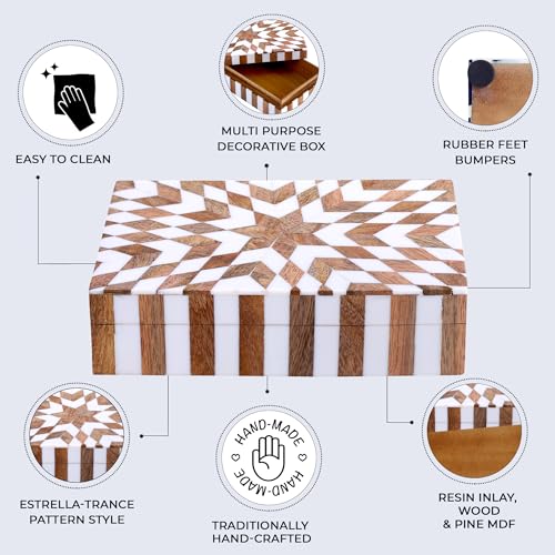 Image of Handicrafts Home Decorative Box for Living Room, Entryway or Bedroom - Farmhouse Memory Box, Jewelry, Gift Box - Trending Home Decor Accents 2024, Keepsake for Wedding Memories - Trance, 8x5x2 inch