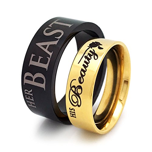 Kriskate & Co. His Beauty Her Beast Ring, His & Hers Rings,Personalized Engrave Stainless Steel Ring,SSR594B (with Inside Engraving)