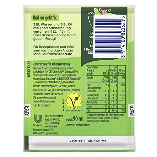Knorr Salatkrönung Dill-Kräuter für ein leckeres Salatdressing mit natürlichen Zutaten* 5 x 3 Portionen 15 Stück