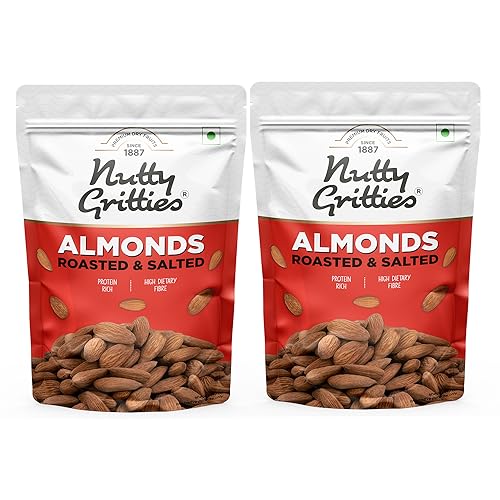 Image of Nutty Gritties California Roasted Almonds 200g (Pack of 2), Lightly Salted, Dry Roasted, Non Fried, Zero Oil, Crunchy Healthy Snack