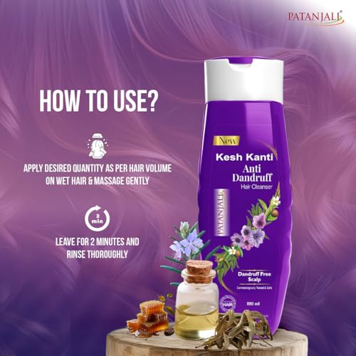 Image of Patanjali Kesh Kanti Anti Dandruff Hair Cleanser 180ML, Natural Nourishing Shampoo, Herbal Care for Healthy Hair, Scalp Cleansers for Men and Women, All Hair Types