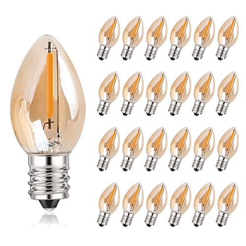 C7 LED Night Light Candle Bulb 0.5W, E12 Candelabra Bulb Warm White, 5W 6W 7W Incandescent Equivalent,2200K Chandelier Base Replacement Bulbs,Small Edison Screw Bulbs for Wedding Parties,25 Pack