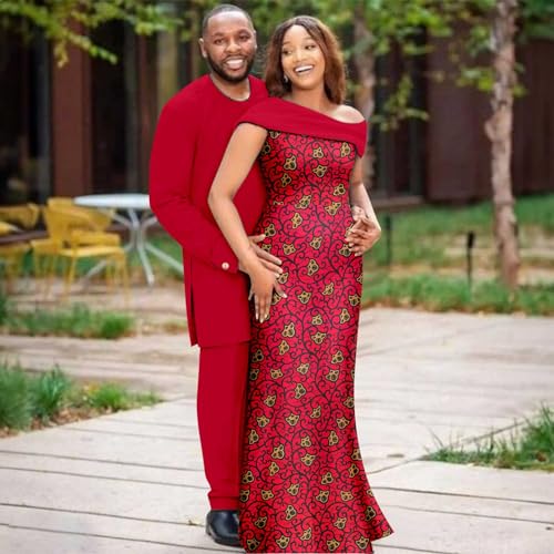 African Couples Ankara Printed Fabric Women's Sexy Dresses Men's Tops and Trousers 2-Piece Sets2