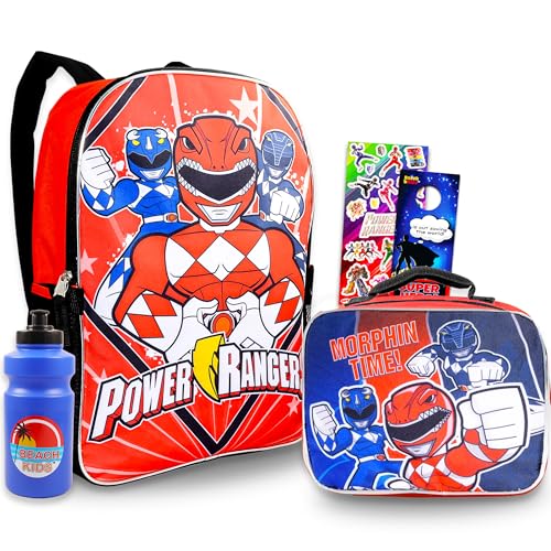 Power Rangers Backpack with Lunch Box for Kids - Bundle with 16