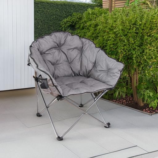 MacSports C932S-129 Padded Cushion Outdoor Folding Lounge Patio Club Chair, Gray - Image 6