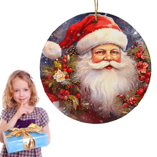 Adornos navideños de cerámica, Papá Noel, adornos para el árbol de Navidad - Adornos de Navidad 2D planos de cerámica - Decoración de festival de pared interior para el hogar
