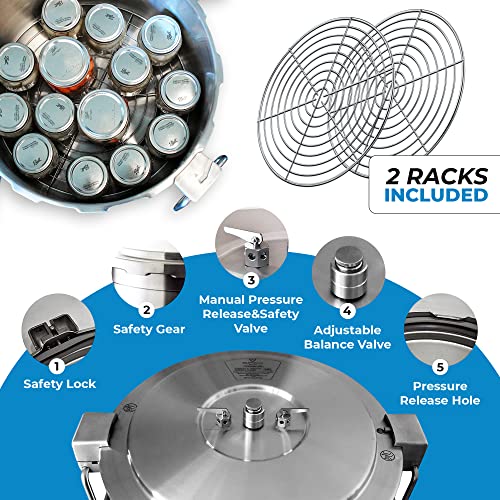 Buffalo 37 Quart Stainless Steel Pressure Cooker Extra Large Canning Pot with Rack and Lid for Commercial Use - Easy to Clean Stove Top Pressure Canner, Can Cooker - Safety Goods Certificate QCP435 - Thumbnail 6