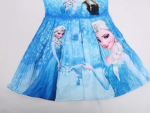 Wnqy Girls Princess Dress Up Little Girls Halloween Cartoon Printed Casual Dress(6 Years,Blue) #TOP3
