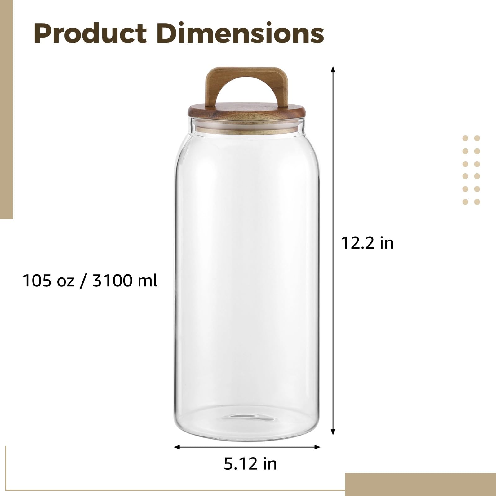 Glas Vorratsglas mit Akazienholzdeckel, 105 oz / 3100 ml großes transparentes Aufbewahrungsgefäß mit Silikonring, für Kaffee, Mehl, Zucker, Snacks, Trockenwaren