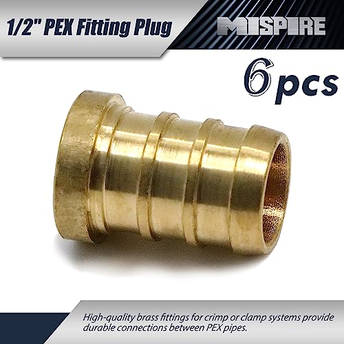 Image of 6 Pack 1 /2 Inch PEX Barb Plug End Cap Pipe Fittings, No Lead Brass PEX Tubing /Plumbing Fittings by MISPIRE