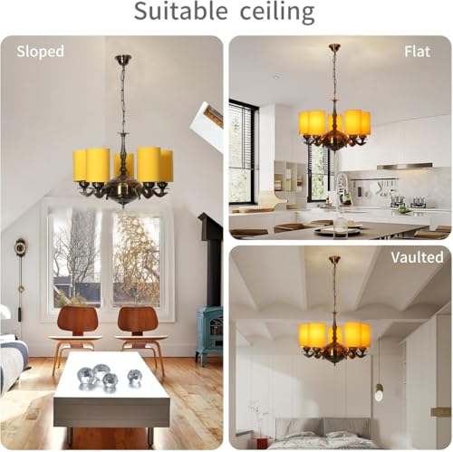 Image of Devansh 05 Lights Yellow Round Cotton Shade with Antique Golden Chandelier