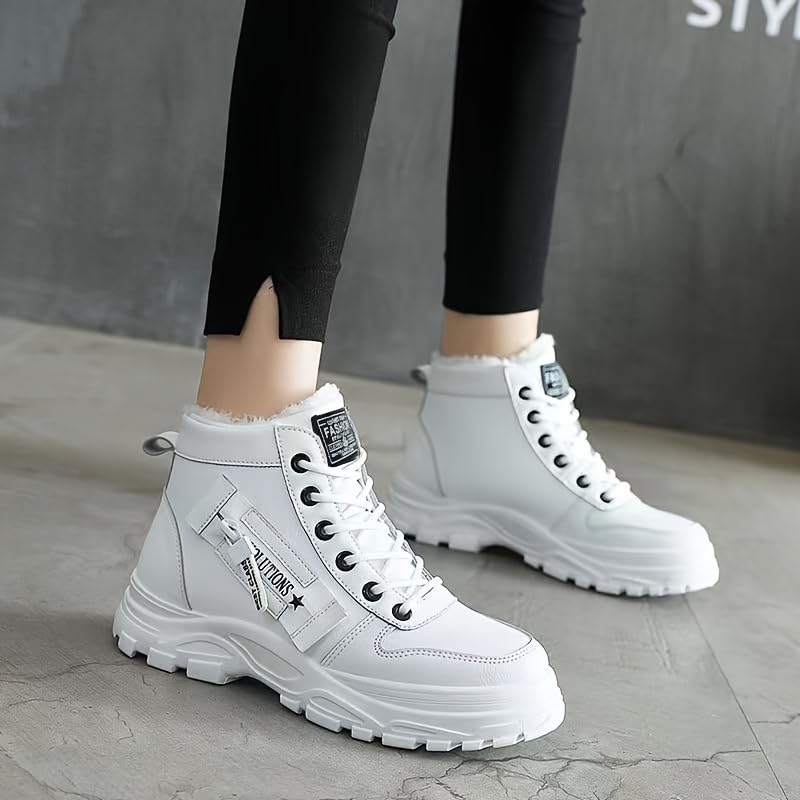 Women's Casual High Top Shoes, Winter Plush Lined Warm Shoes, Thick Soled Lace-up Sports Shoes4