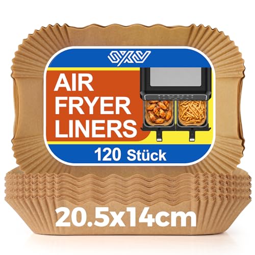 Innsky Airfryer Backpapier für Heißluftfritteuse Ninja & Cosori Doppelkammer Eckig Ungebleicht 20 5x14cm 120 Stück