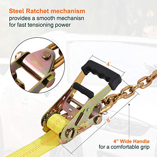 Trekassy Car Tie Down Straps For Trailers With Heavy Duty Chain Anchors, 2" X 96" Lasso Style Wheel Straps, 3,333Lbs Safe Working Load, 4 Pack Ratchet, 6 Tire Straps #TOP3