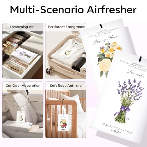 Image of MYARO 12 Packs Scented Sachets for Drawer and Closet, Long-Lasting Potpourri Bags Closet Air Freshener Home Fragrance Sachet 3 Scents Options- Lavender, Bloomy Flower, Gardenia
