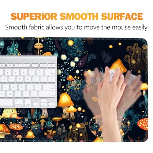 Image of ARTSO Large Gaming Mouse Pad, Keyboard Wrist Rest Pad & Wrist Support Mousepad Set, Stitched Edge, Extended, Non-Slip Base, Memory Foam Desk Mat for Office, Home, Cute Mushrooms