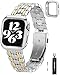 TISIMO Compatible with Apple Watch Band 38mm 40mm 41mm 42mm 44mm 45mm for Women,Stainless Steel Metal iWatch Band with Case for Apple Watch Series 8/7/6/5/4/3/2/1/SE/SE2,(38mm 40mm 41mm,Silver Gold)